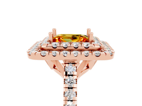 Rose gold Double Halo Princess Cut Citrine Pavé Band with Four-Prong Setting_5