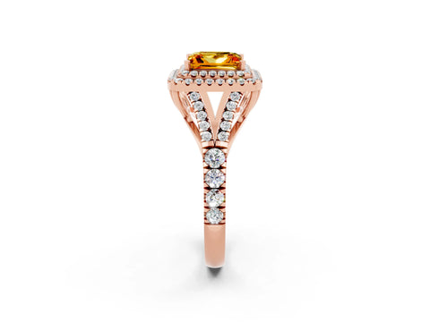 Rose gold Double Halo Princess Cut Citrine Pavé Split Shank Ring with Prong Setting_2