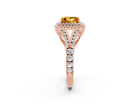 Rose gold Double Halo Princess Cut Citrine Split Shank Engagement Ring with Four-Prong Setting_2