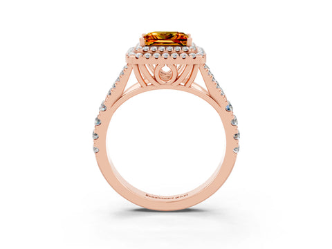 Rose gold Double Halo Princess Cut Citrine Split Shank Engagement Ring with Four-Prong Setting_3