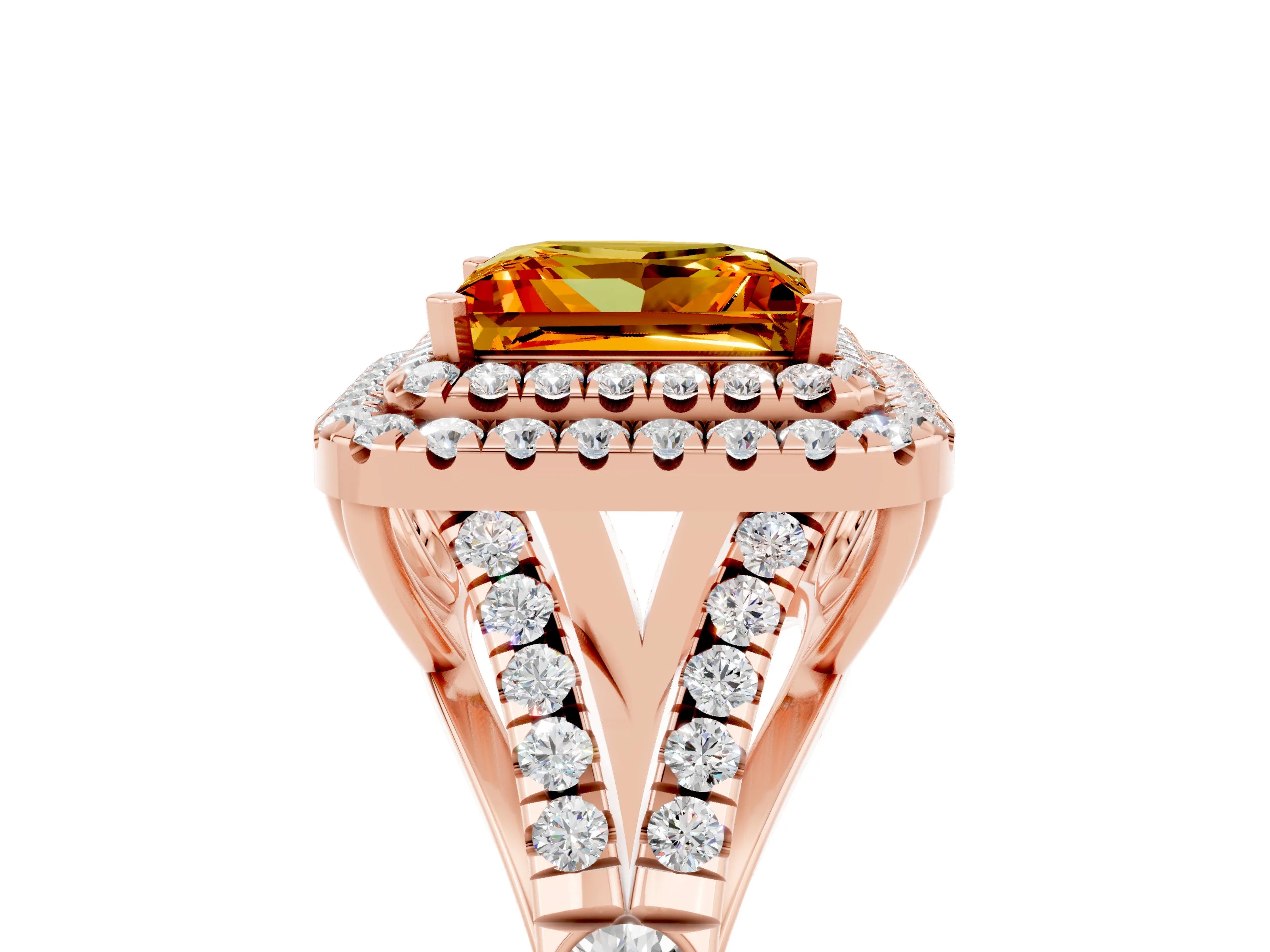 Rose gold Double Halo Princess Cut Citrine Split Shank Engagement Ring with Four-Prong Setting_5