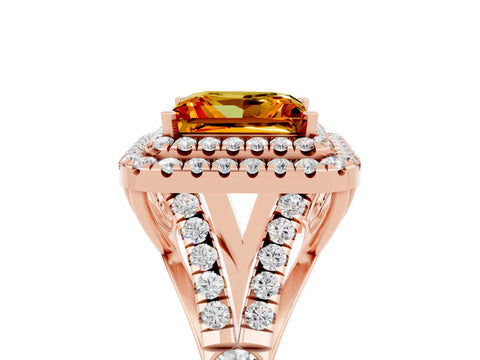Rose gold Double Halo Princess Cut Citrine Split Shank Engagement Ring with Four-Prong Setting_5