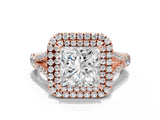 Rose gold Double Halo Princess Cut Diamond Split Shank Engagement Ring with Four-Prong Setting_3