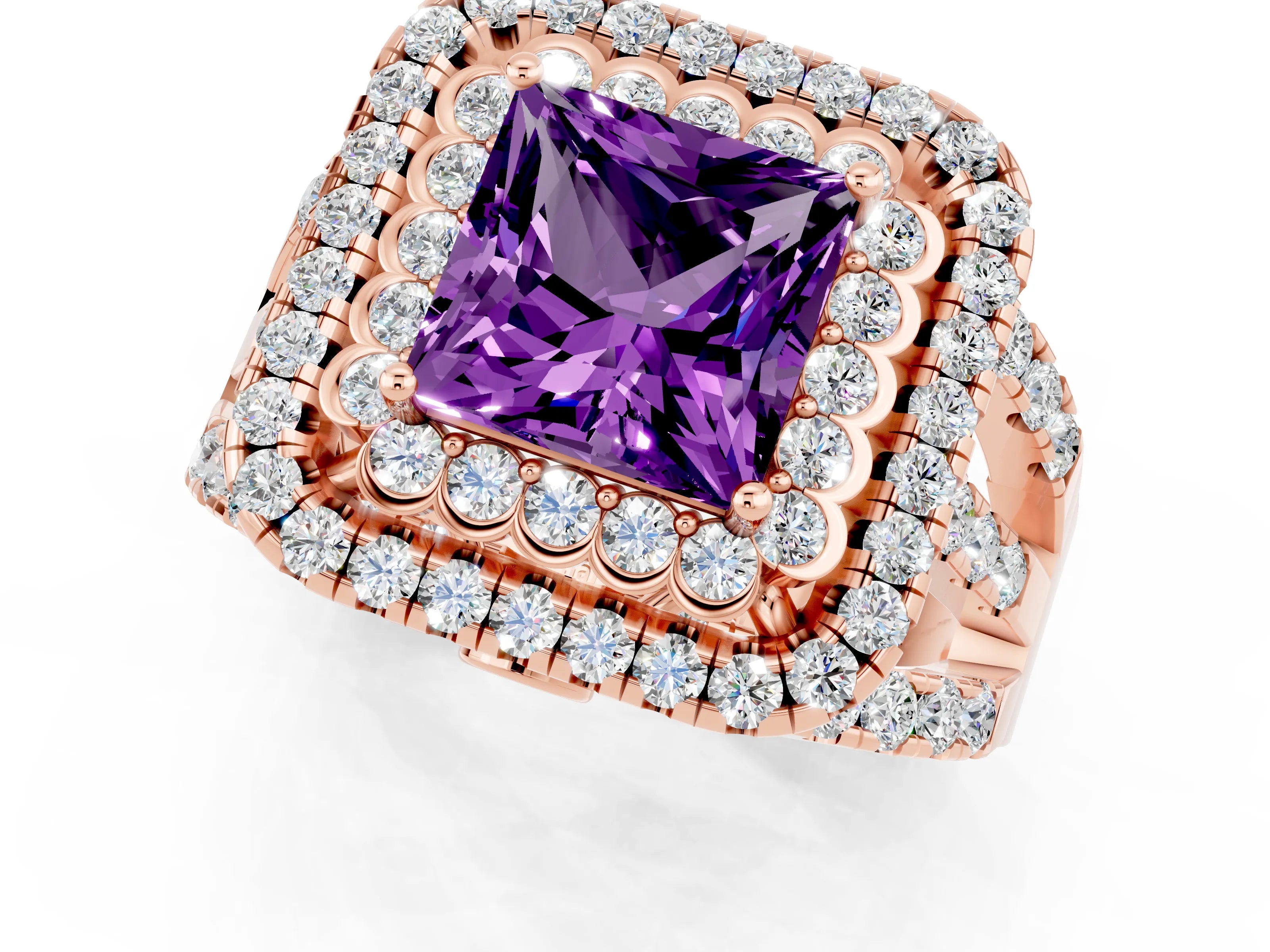 Rose gold Double Halo Princess Cut Diamond Split Shank Pave Set Ring_1
