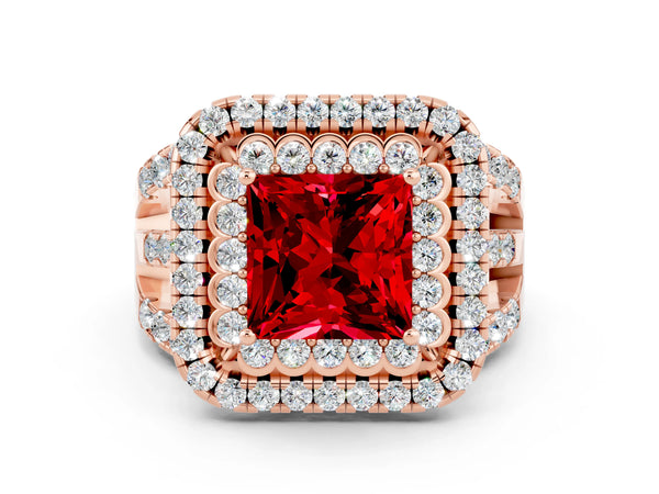 Rose gold Double Halo Princess Cut Diamond Split Shank Pave Set Ring