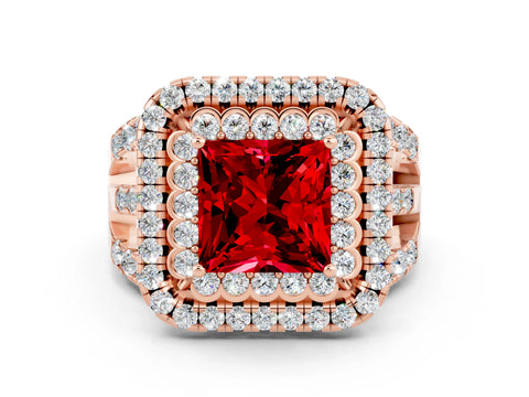 Rose gold Double Halo Princess Cut Diamond Split Shank Pave Set Ring