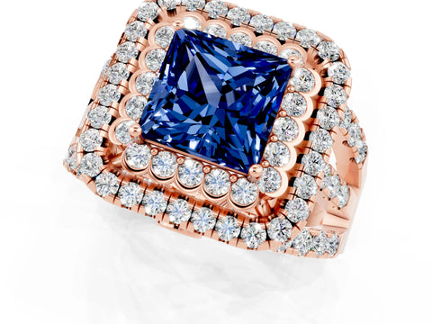 Rose gold Double Halo Princess Cut Diamond Split Shank Pave Set Ring_1