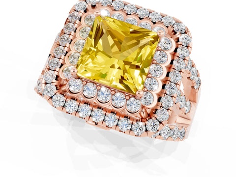 Rose gold Double Halo Princess Cut Diamond Split Shank Pave Set Ring_1