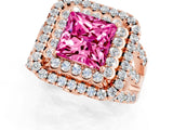 Rose gold Double Halo Princess Cut Diamond Split Shank Pave Set Ring_1