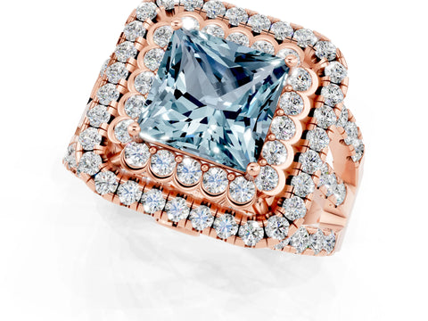 Rose gold Double Halo Princess Cut Diamond Split Shank Pave Set Ring_1