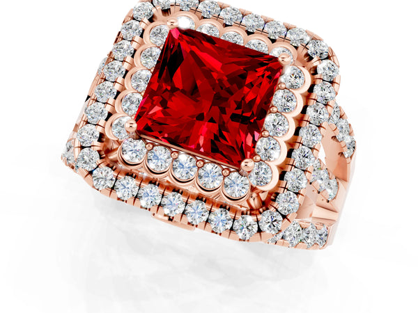 Rose gold Double Halo Princess Cut Diamond Split Shank Pave Set Ring