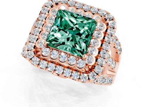 Rose gold Double Halo Princess Cut Diamond Split Shank Pave Set Ring_1
