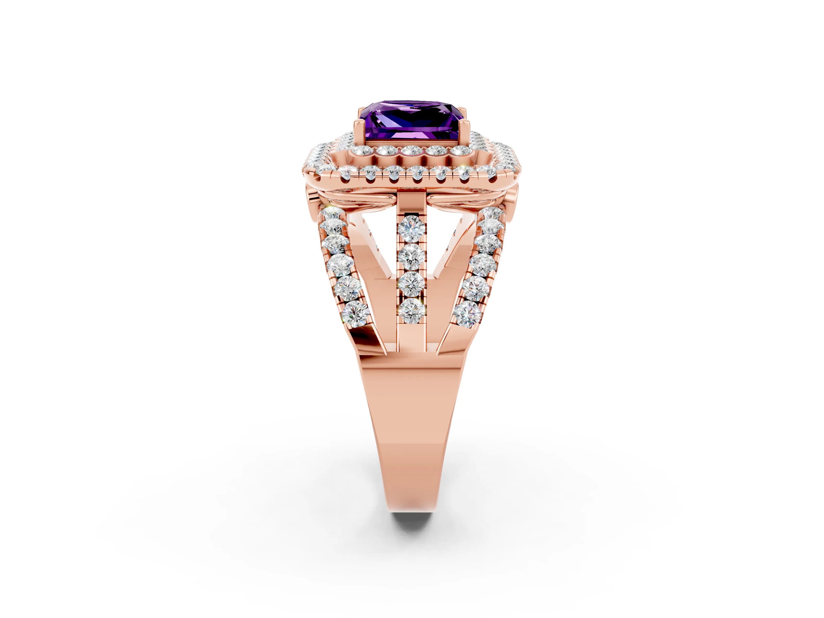 Rose gold Double Halo Princess Cut Diamond Split Shank Pave Set Ring_2
