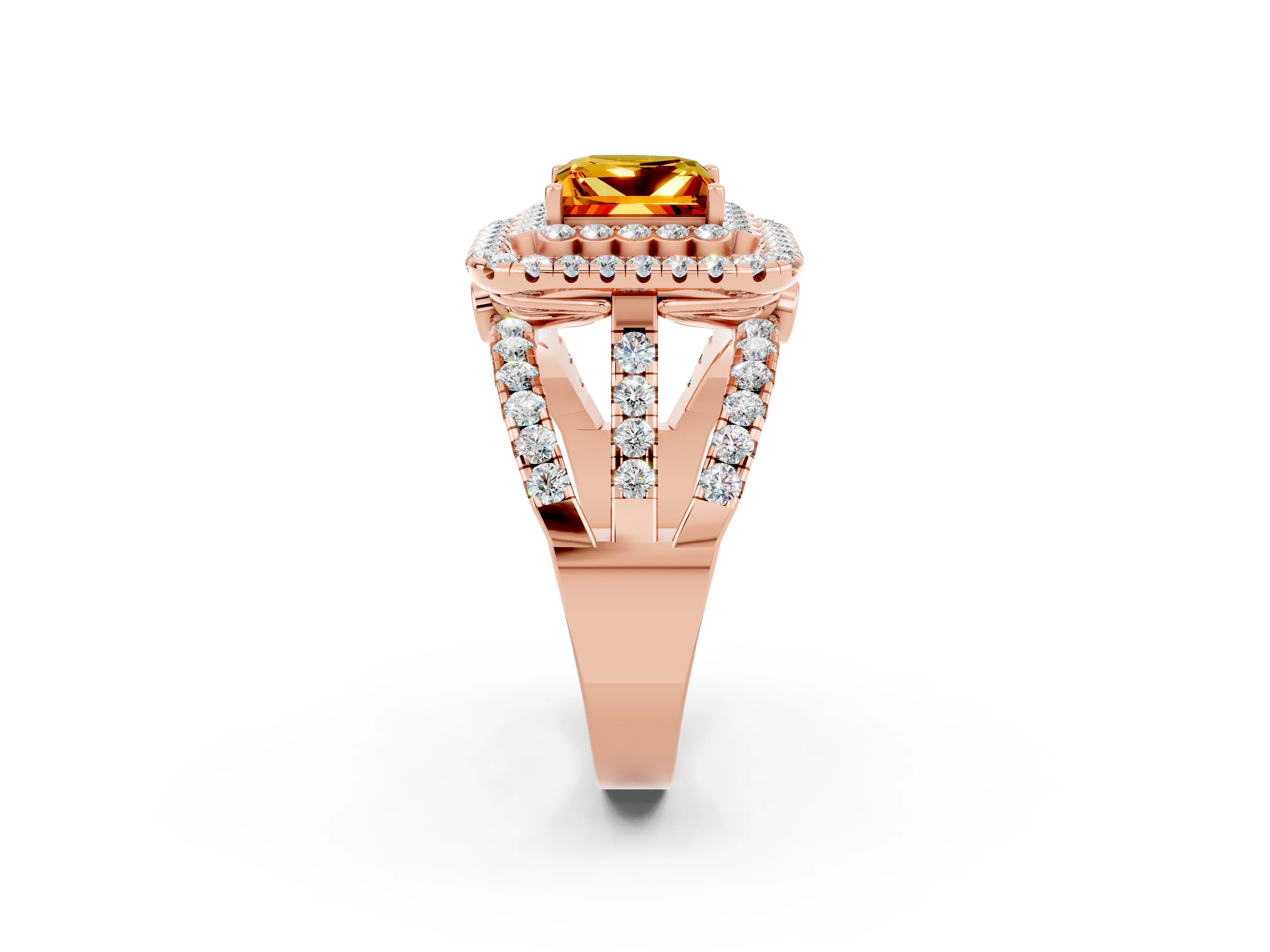 Rose gold Double Halo Princess Cut Diamond Split Shank Pave Set Ring_2