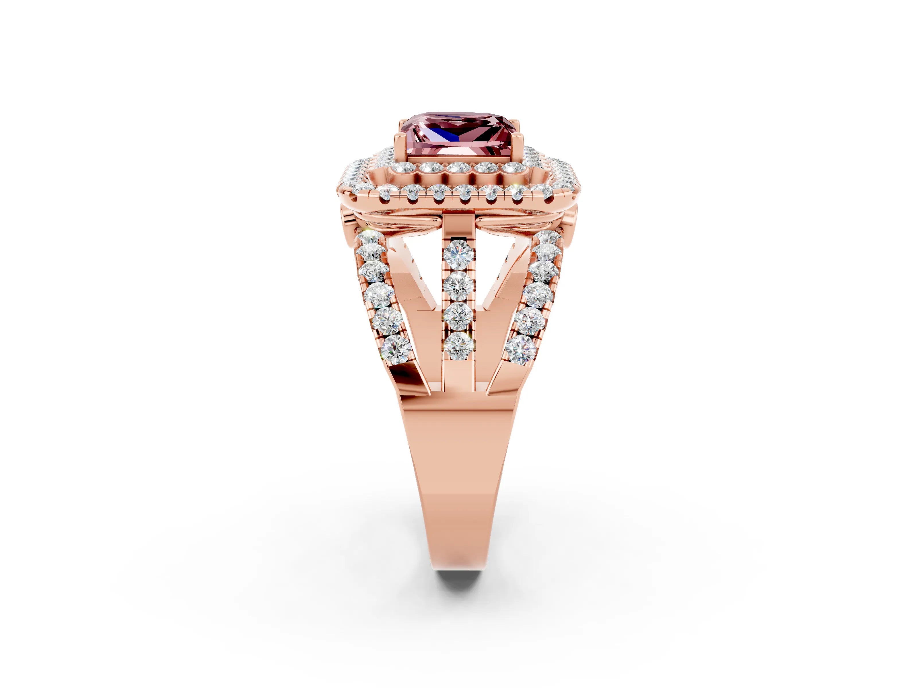 Rose gold Double Halo Princess Cut Diamond Split Shank Pave Set Ring_2