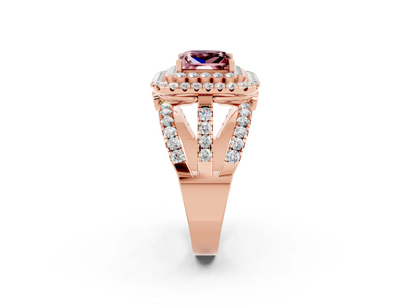Rose gold Double Halo Princess Cut Diamond Split Shank Pave Set Ring