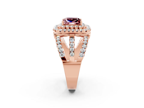 Rose gold Double Halo Princess Cut Diamond Split Shank Pave Set Ring_2
