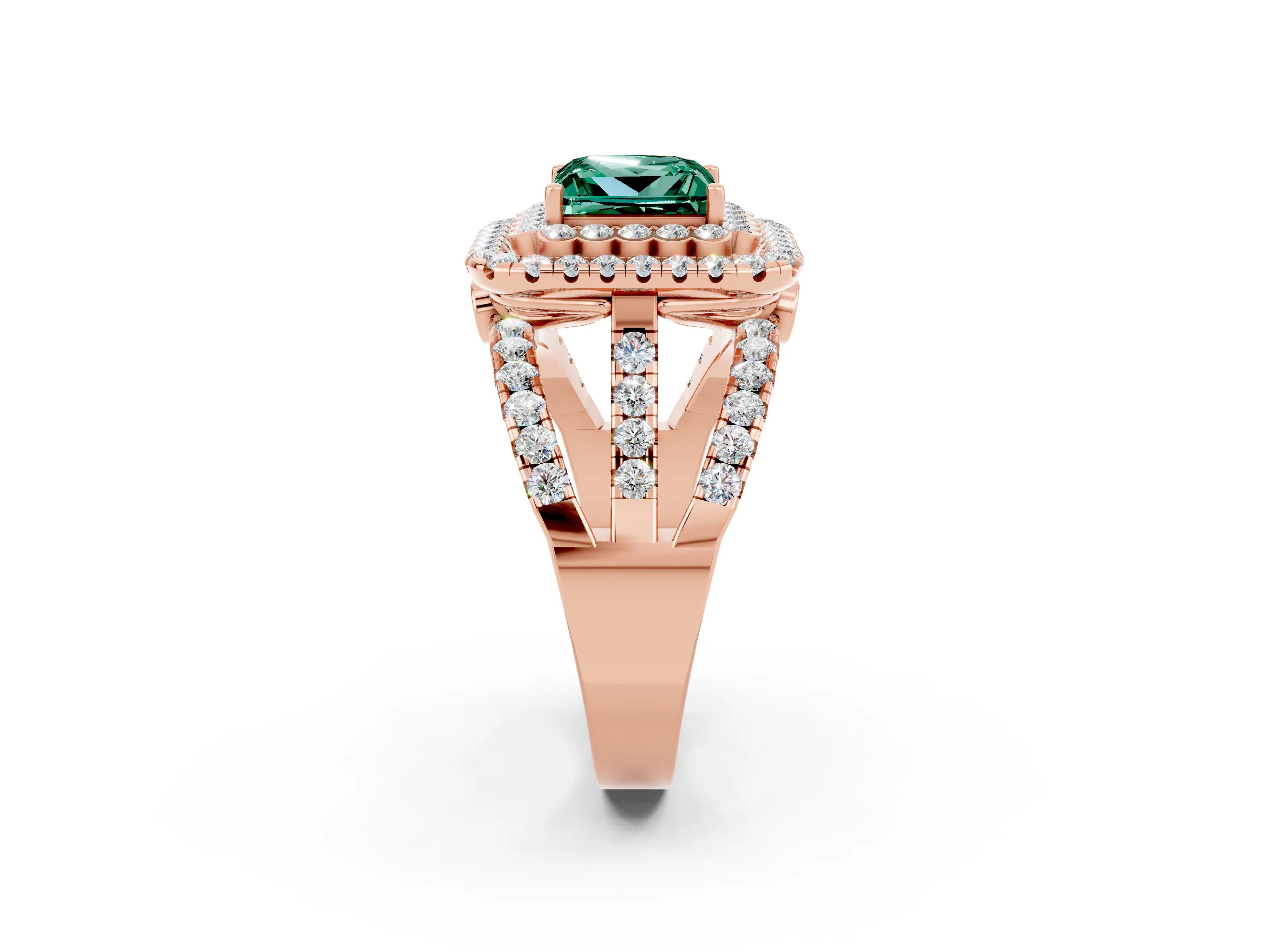 Rose gold Double Halo Princess Cut Diamond Split Shank Pave Set Ring_2