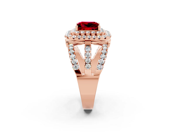 Rose gold Double Halo Princess Cut Diamond Split Shank Pave Set Ring
