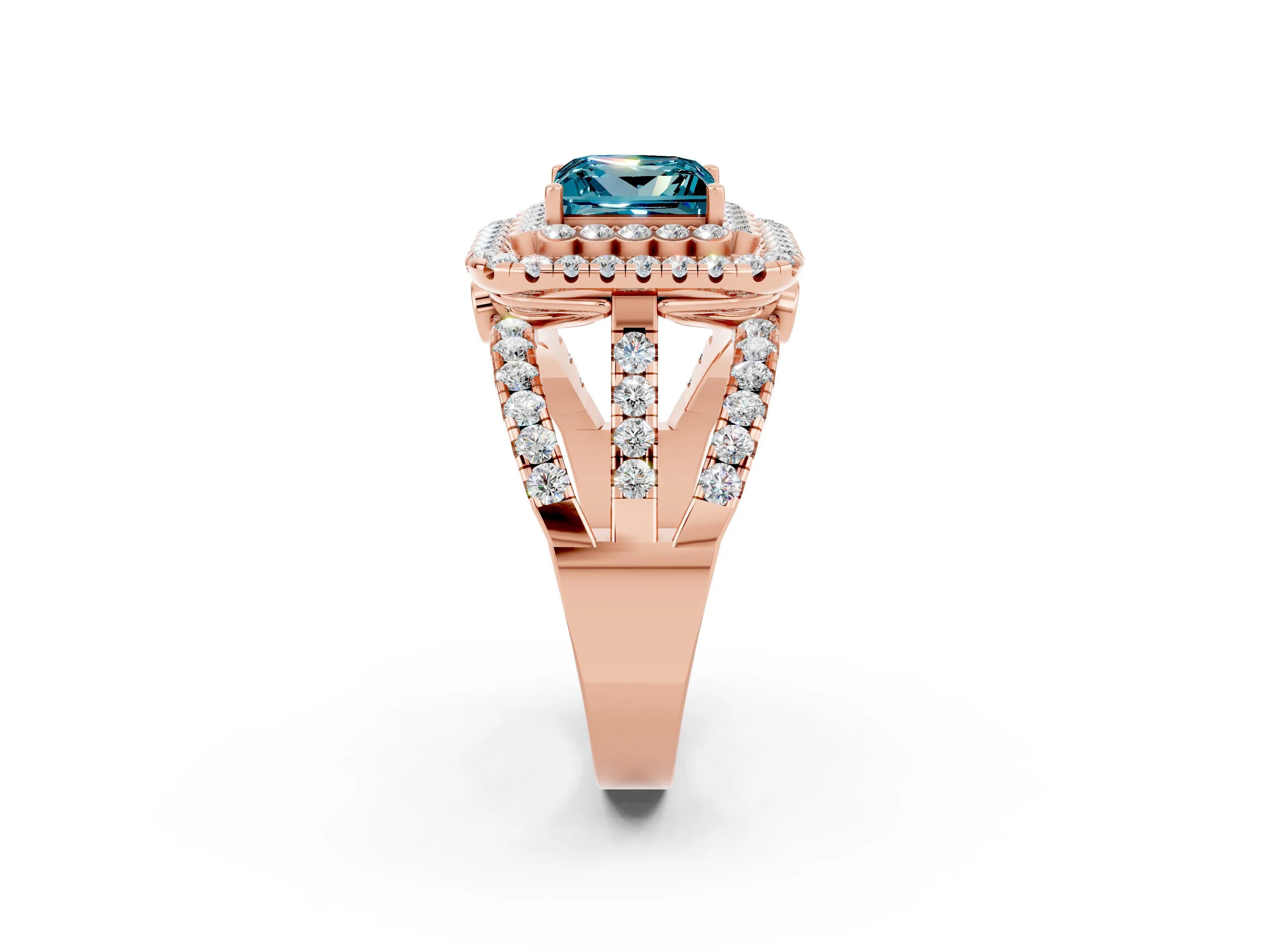 Rose gold Double Halo Princess Cut Diamond Split Shank Pave Set Ring_2