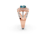 Rose gold Double Halo Princess Cut Diamond Split Shank Pave Set Ring_2