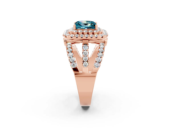 Rose gold Double Halo Princess Cut Diamond Split Shank Pave Set Ring