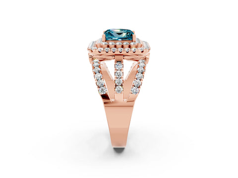 Rose gold Double Halo Princess Cut Diamond Split Shank Pave Set Ring_2