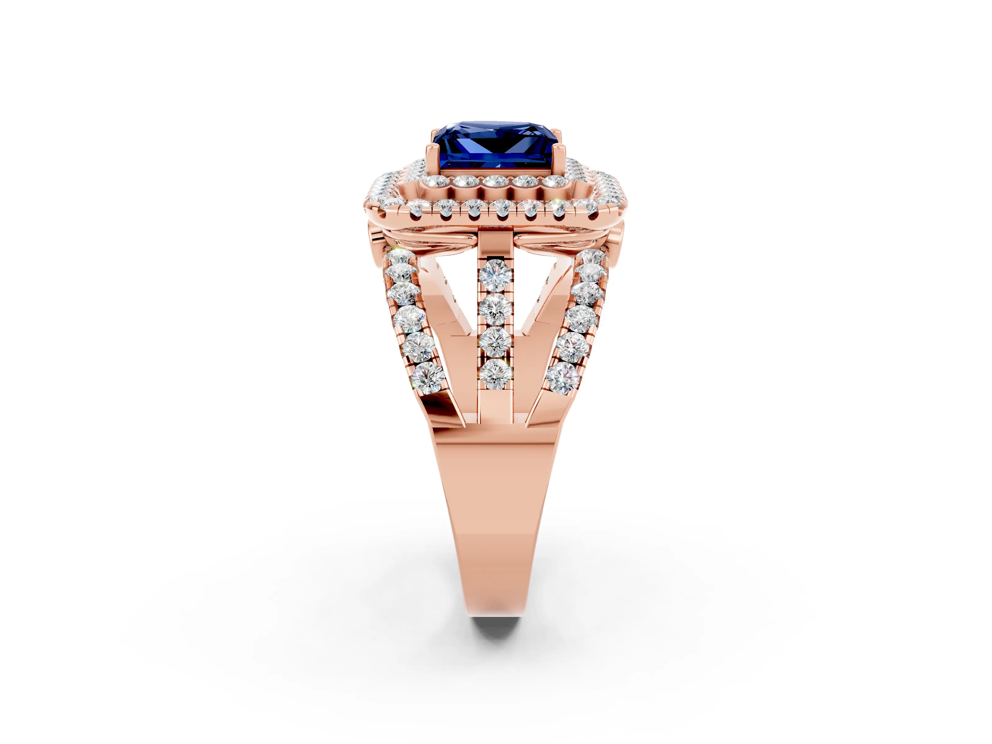 Rose gold Double Halo Princess Cut Diamond Split Shank Pave Set Ring_2