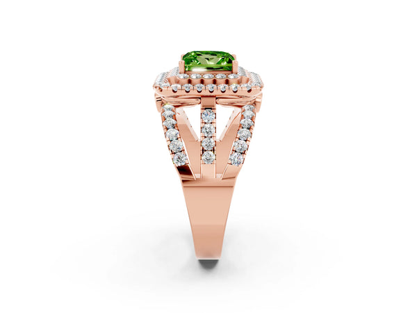 Rose gold Double Halo Princess Cut Diamond Split Shank Pave Set Ring