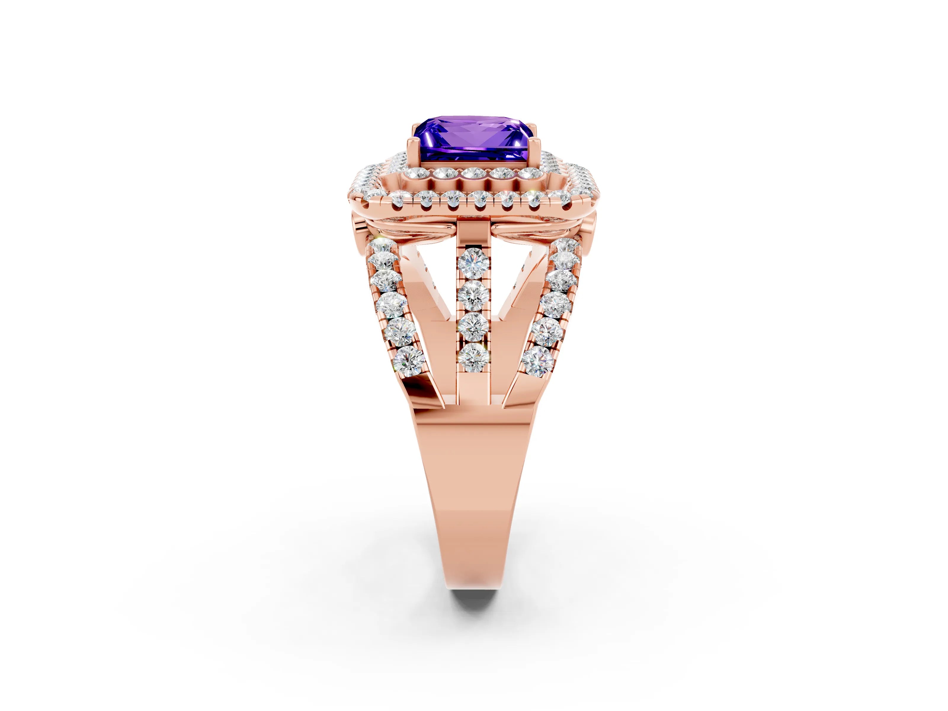 Rose gold Double Halo Princess Cut Diamond Split Shank Pave Set Ring_2