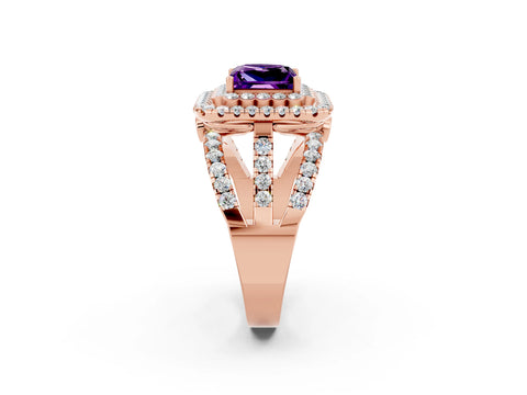 Rose gold Double Halo Princess Cut Diamond Split Shank Pave Set Ring_2