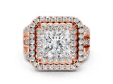 Rose gold Double Halo Princess Cut Diamond Split Shank Pave Set Ring_3