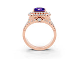 Rose gold Double Halo Princess Cut Diamond Split Shank Pave Set Ring_3