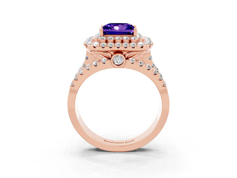 Rose gold Double Halo Princess Cut Diamond Split Shank Pave Set Ring_3