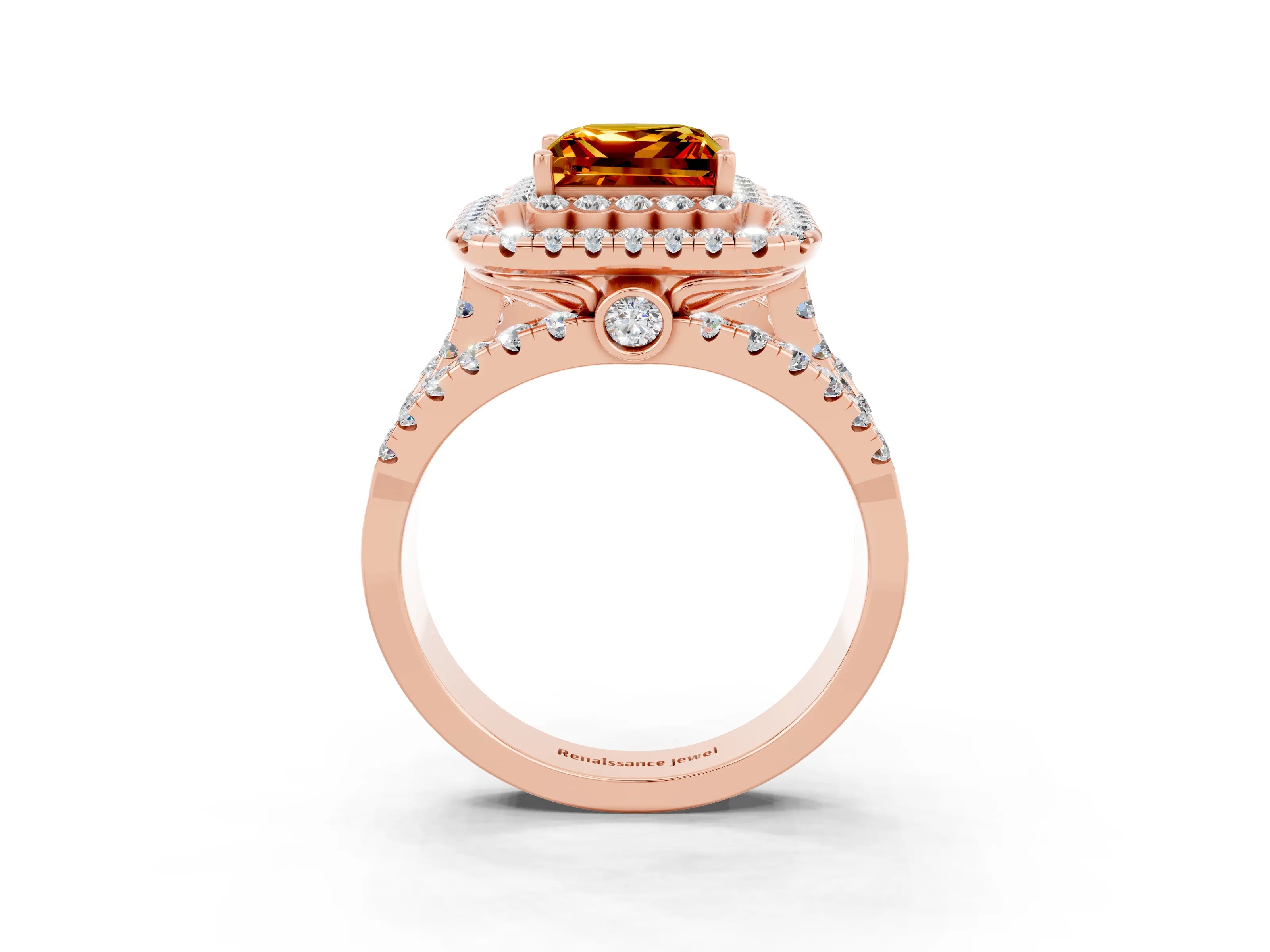 Rose gold Double Halo Princess Cut Diamond Split Shank Pave Set Ring_3