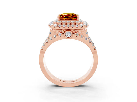 Rose gold Double Halo Princess Cut Diamond Split Shank Pave Set Ring_3
