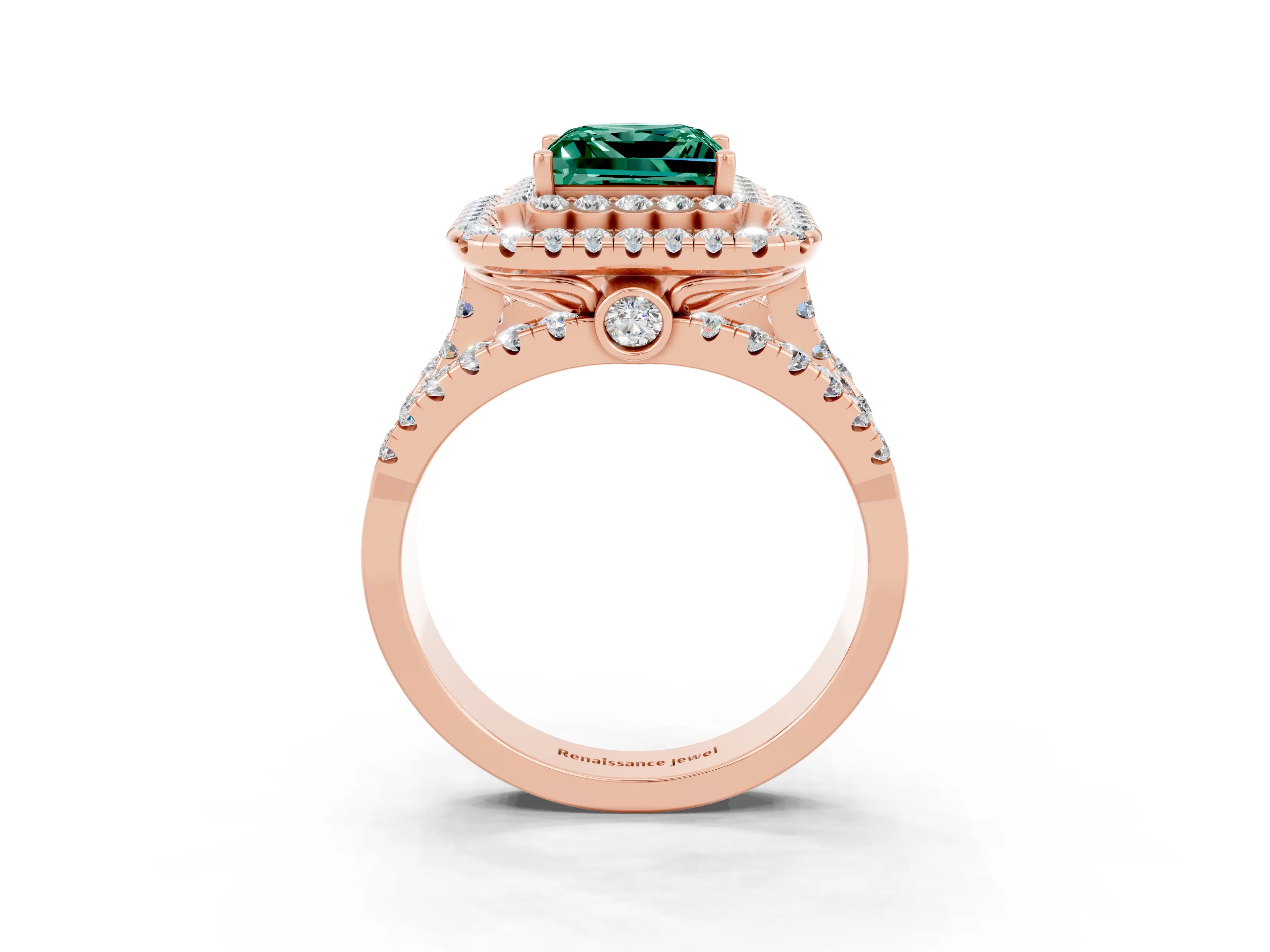 Rose gold Double Halo Princess Cut Diamond Split Shank Pave Set Ring_3