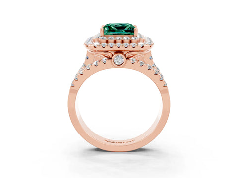 Rose gold Double Halo Princess Cut Diamond Split Shank Pave Set Ring_3