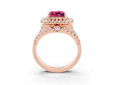Rose gold Double Halo Princess Cut Diamond Split Shank Pave Set Ring_3