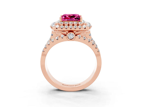 Rose gold Double Halo Princess Cut Diamond Split Shank Pave Set Ring_3