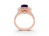 Rose gold Double Halo Princess Cut Diamond Split Shank Pave Set Ring_3
