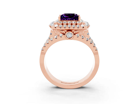Rose gold Double Halo Princess Cut Diamond Split Shank Pave Set Ring_3