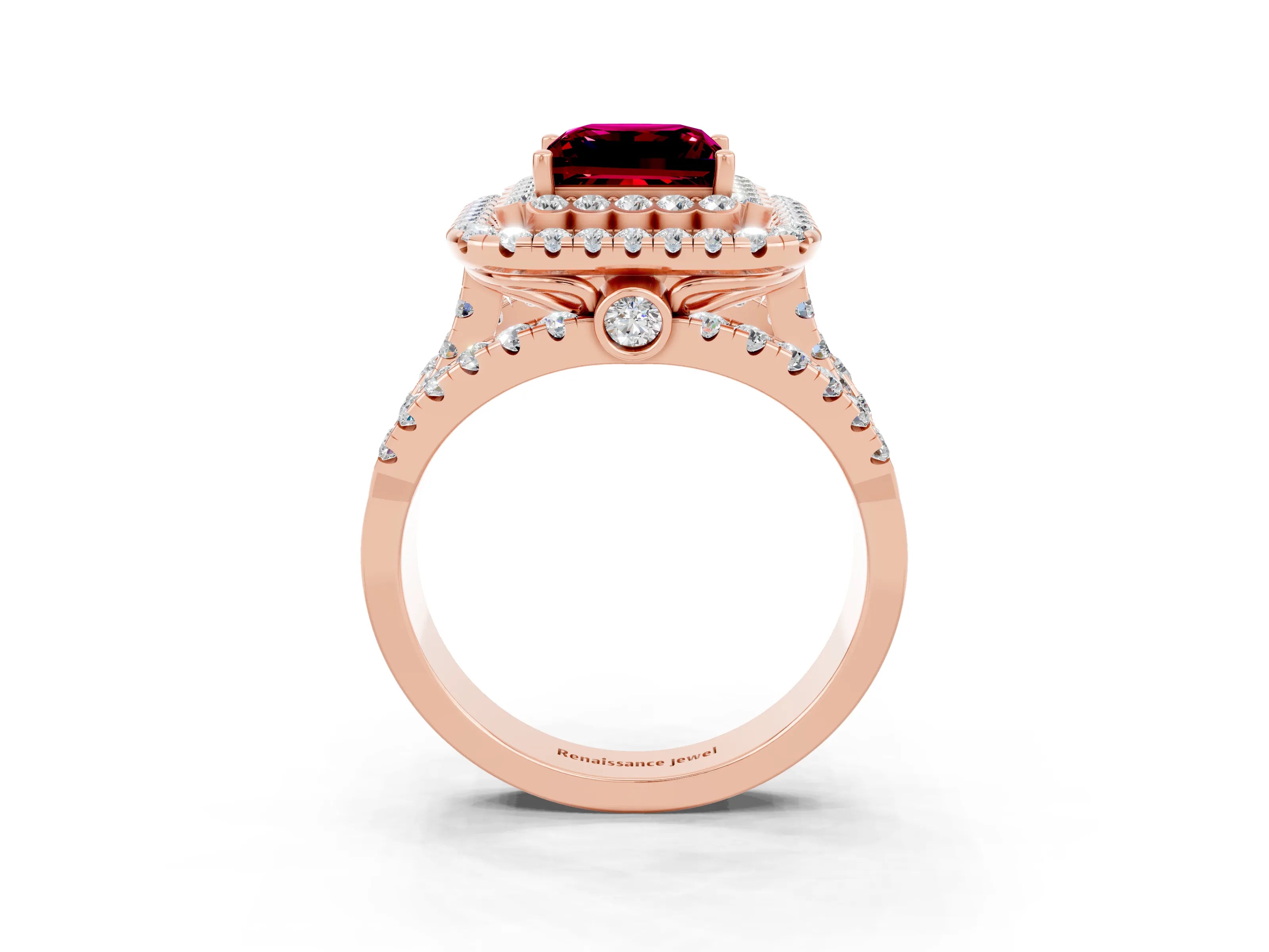 Rose gold Double Halo Princess Cut Diamond Split Shank Pave Set Ring_3