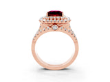 Rose gold Double Halo Princess Cut Diamond Split Shank Pave Set Ring_3