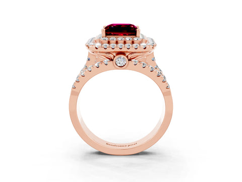 Rose gold Double Halo Princess Cut Diamond Split Shank Pave Set Ring_3