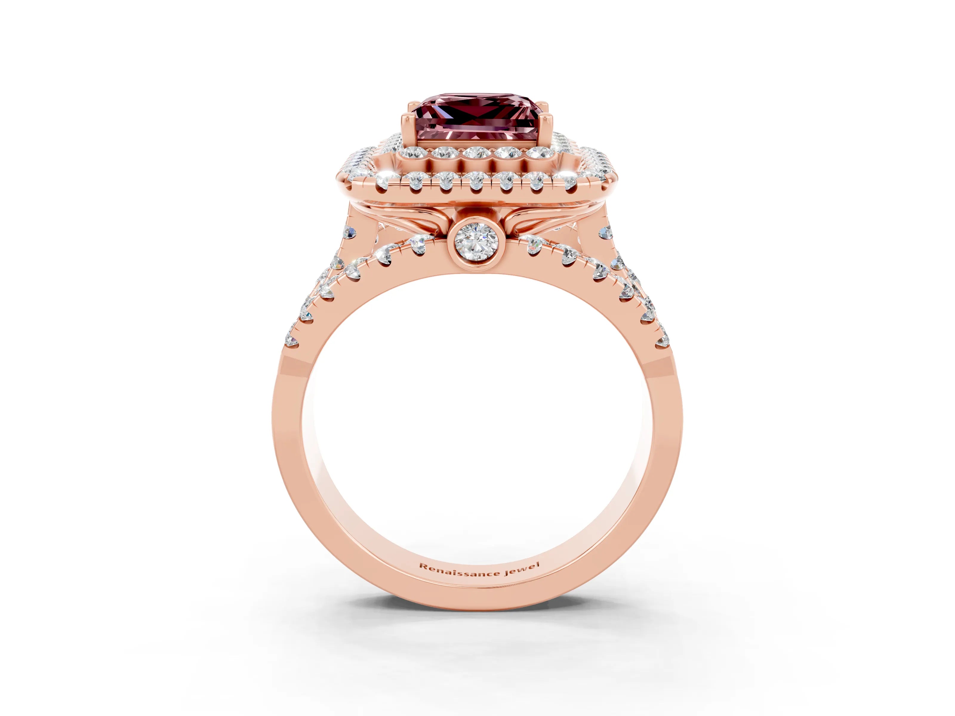 Rose gold Double Halo Princess Cut Diamond Split Shank Pave Set Ring_3