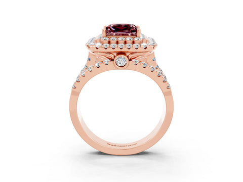 Rose gold Double Halo Princess Cut Diamond Split Shank Pave Set Ring_3