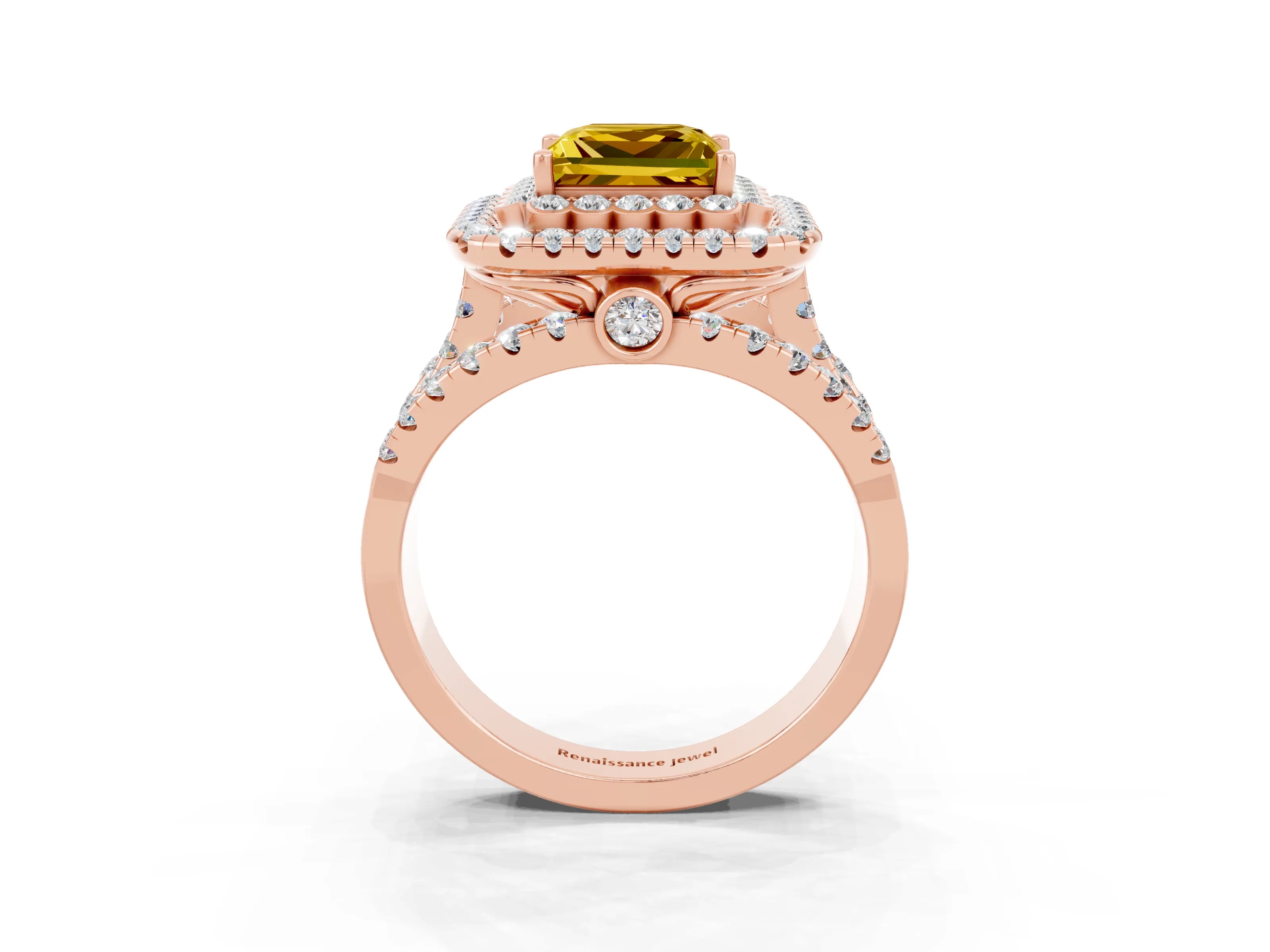 Rose gold Double Halo Princess Cut Diamond Split Shank Pave Set Ring_3
