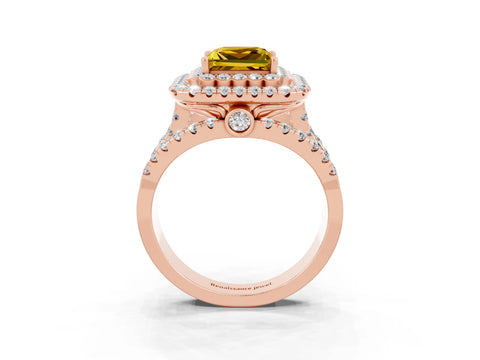 Rose gold Double Halo Princess Cut Diamond Split Shank Pave Set Ring_3