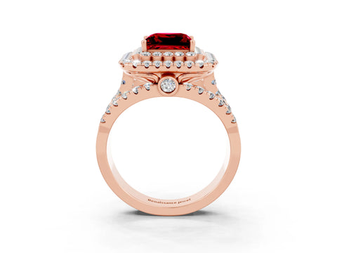 Rose gold Double Halo Princess Cut Diamond Split Shank Pave Set Ring_3
